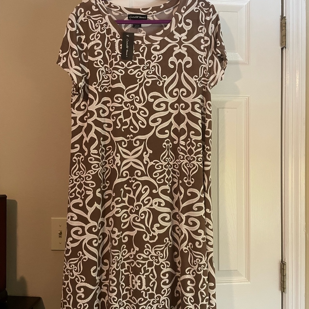 Chic Brown and White Patterned Mini Dress